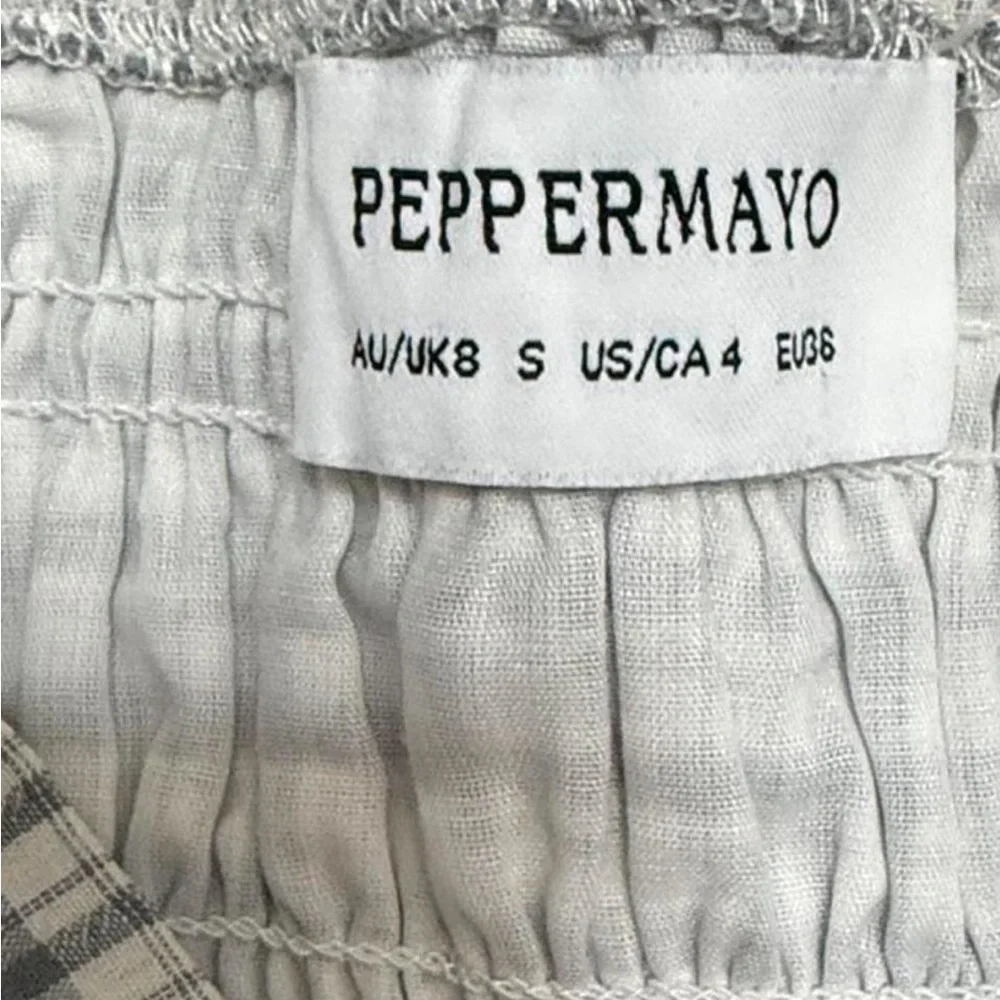 Peppermayo White & Light Gray Smocked Plaid Mini Dress - Picture 3 of 4